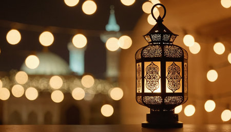 Beautiful Ramadan Kareem lantern on blurred background with bokehの素材