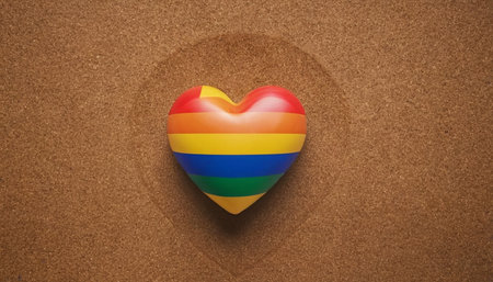 Rainbow heart on cork board background. LGBT love concept.の素材