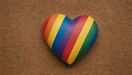 Heart shaped object with LGBT flag on cork board background, LGBT conceptの素材