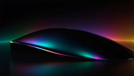 3d rendering of a computer mouse on a black background with colorful lightingの素材
