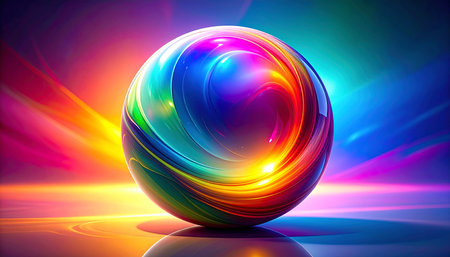 3d render of colorful abstract background with glass ball in the centerの素材