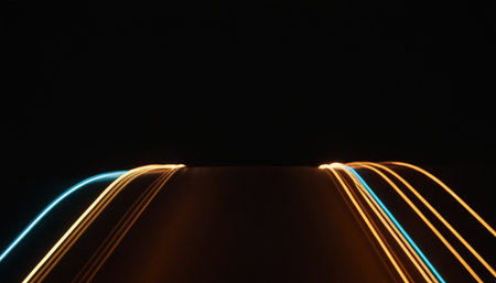 Abstract background with blurred neon lights. Long exposure photo taken in a tunnel.の素材