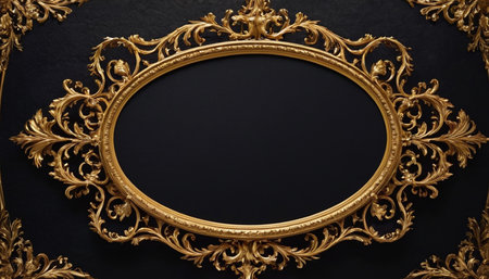 Beautiful vintage gold frame on a black background. 3d renderingの素材