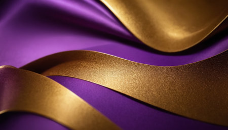 Luxury purple background with golden ribbon. 3d render illustrationの素材