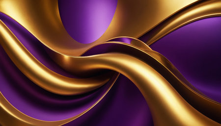 Golden and purple abstract wavy background. 3d rendering, 3d illustration.の素材