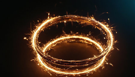 sparkler rings on a black background close-up macro photographyの素材