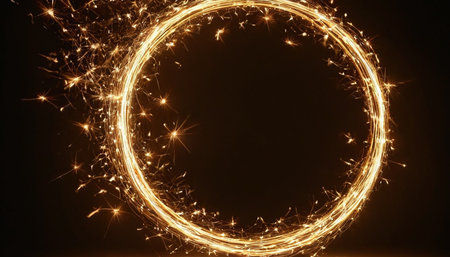 Circle firework frame on black background. 3D illustration.の素材