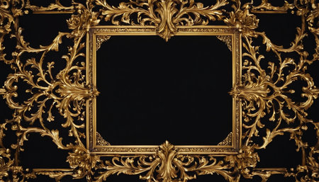 Vintage gold frame on the black background. 3d illustration.の素材