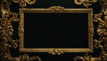 Vintage golden frame on a black background. Place for text.の素材