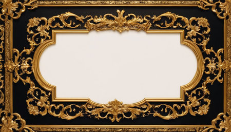Vintage gold frame on a black wall with copy space for textの素材