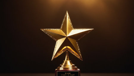 Golden star award on a dark background. 3d rendering, mock upの素材