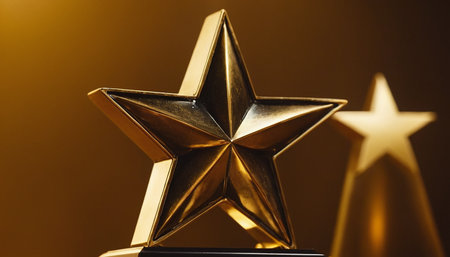 Golden star on a golden background. Shallow depth of field.の素材