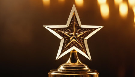 Trophy with a star on a dark background, close-upの素材