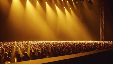 Crowd in front of a stage during a concert in a theaterの素材