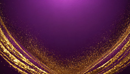 Abstract purple background with golden glitter. 3d rendering, 3d illustration.の素材