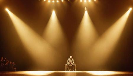 Theater stage with spotlights, stage lighting and stage background.の素材
