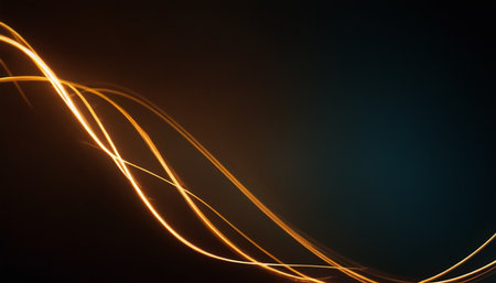 Abstract light lines on a dark background with copy space for text.の素材