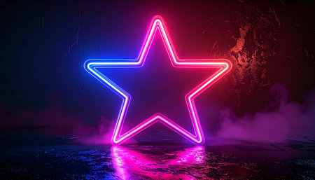 Neon star in the dark. 3D rendering. Neon sign.の素材