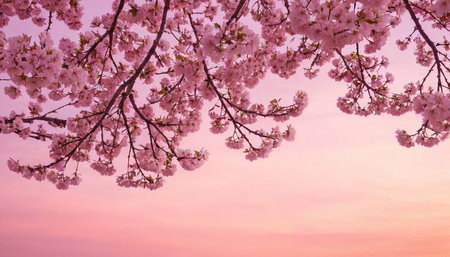 cherry blossom at sunset, pink background, close-upの素材