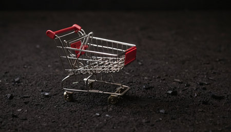 Shopping cart on a dark background. Online shopping concept. Selective focus.の素材