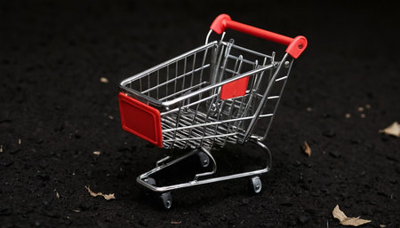 Shopping cart on the ground, concept of shopping and sale.の素材