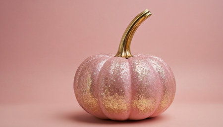 pink pumpkin on pink background, halloween concept, copy spaceの素材