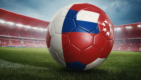 Soccer ball with the flag of the Republic of the Philippines on the fieldの素材
