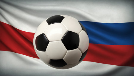 Soccer ball on the background of the flag of the Russian Federation.の素材