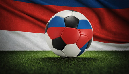Soccer ball on the green field with flag of Czech Republic.の素材