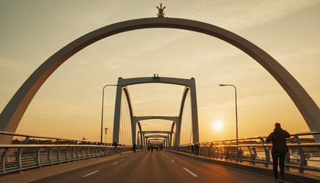 Sunset on the bridge in the city of Bangkok, Thailand.の素材