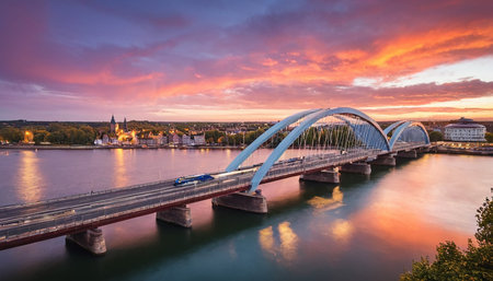 Panoramic view of the old town of Heidelberg at sunset, Germanyの素材