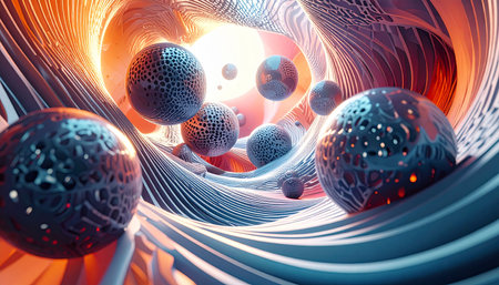 3d rendering of abstract technology digital hi tech concept with glowing particlesの素材