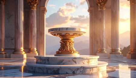 Luxury marble pedestal in front of a beautiful sunset.の素材