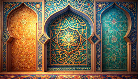 Interior of the mosque. 3D illustration. Vintage style.の素材