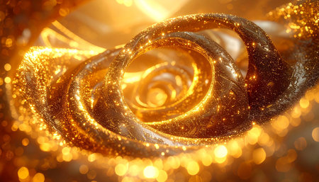 close up of golden silk fabric with glittering bokeh effectの素材