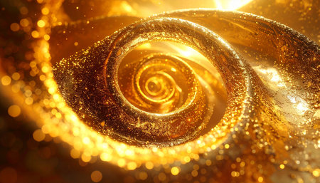 Abstract gold spiral background with bokeh effect. 3d renderの素材