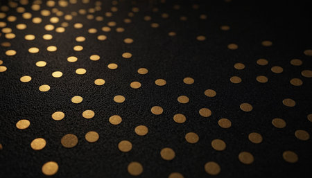 Gold polka dot on black background. Abstract golden polka dot background.の素材