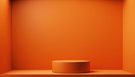 3d render of orange podium on orange background. Abstract minimal product display concept.の素材