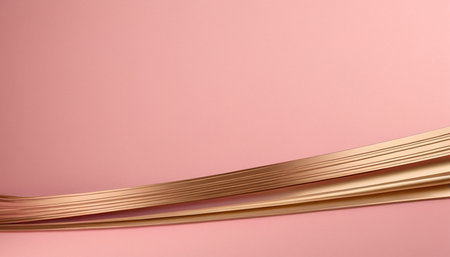 Abstract curved gold ribbon on a pink background. 3d render illustrationの素材