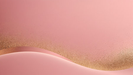 Abstract pink background with golden lines and waves. 3d render illustrationの素材
