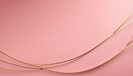 Abstract background made of pink paper with golden lines. Flat lay, top view.の素材