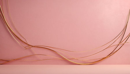 Abstract pink background with golden lines. Minimal concept. 3d renderの素材