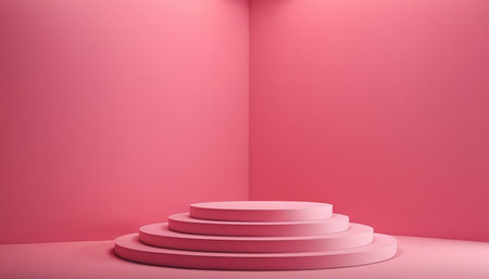 Abstract minimal scene with podium. Pink background. 3d render illustrationの素材