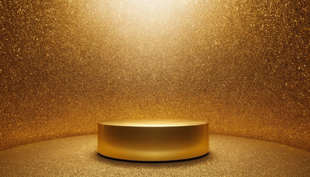 Golden podium on golden background. 3d rendering, 3d illustration.の素材