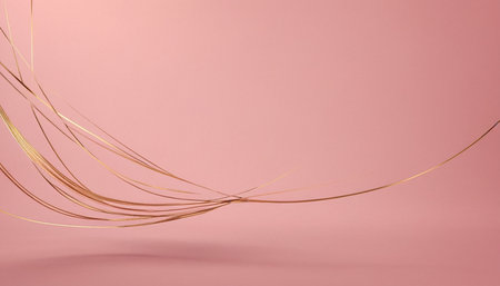 Golden ribbon on pink background. Minimal concept. 3d renderの素材