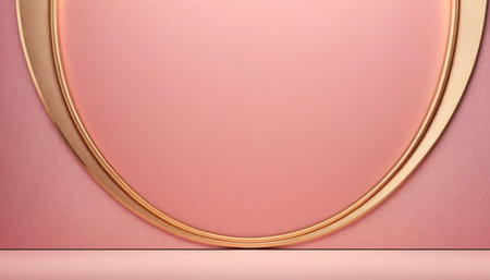 3D rendering of a modern stage with a golden frame and a pink backgroundの素材
