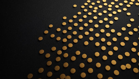 Golden dots on a black background. Close-up. Abstract background.の素材