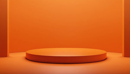 Abstract orange background with round podium. 3d render. Scene for product presentation.の素材