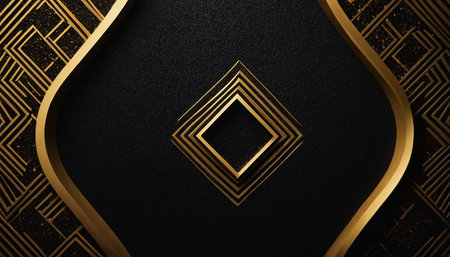 Luxury black background with golden ornament. Template for design.の素材