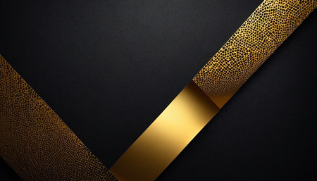 Luxury black background with golden ribbon. 3D illustration.の素材